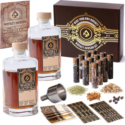 Whiskey Infusion Kit - DIY Craft Your Own Whiskey Flavors with 12 Ingredients and Recipe Guide - Whisky and Bourbon Infusion Whiskey Making Kit Gift for Men (Anniversary, Birthday, Husband)